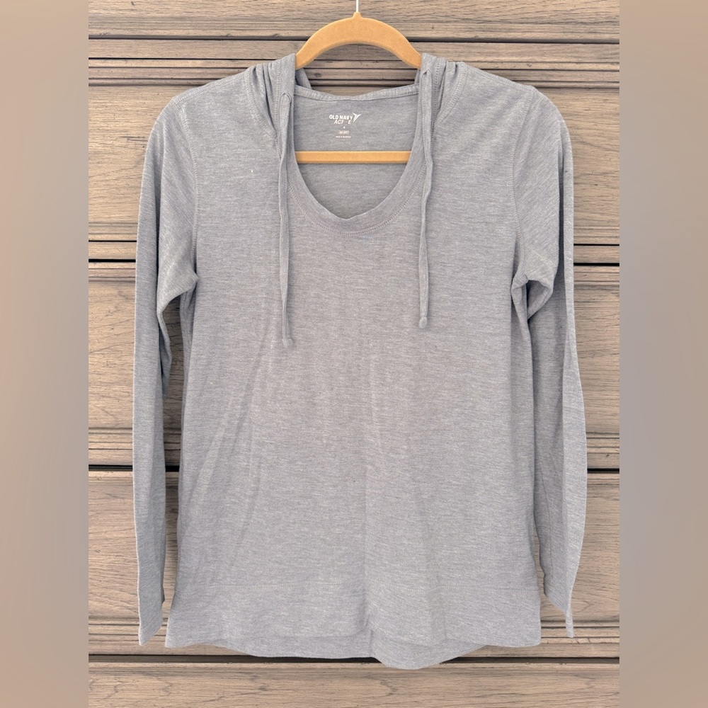 Blue Lightweight Long Sleeve Tee Top Hoodie Hood Gray Cotton O…